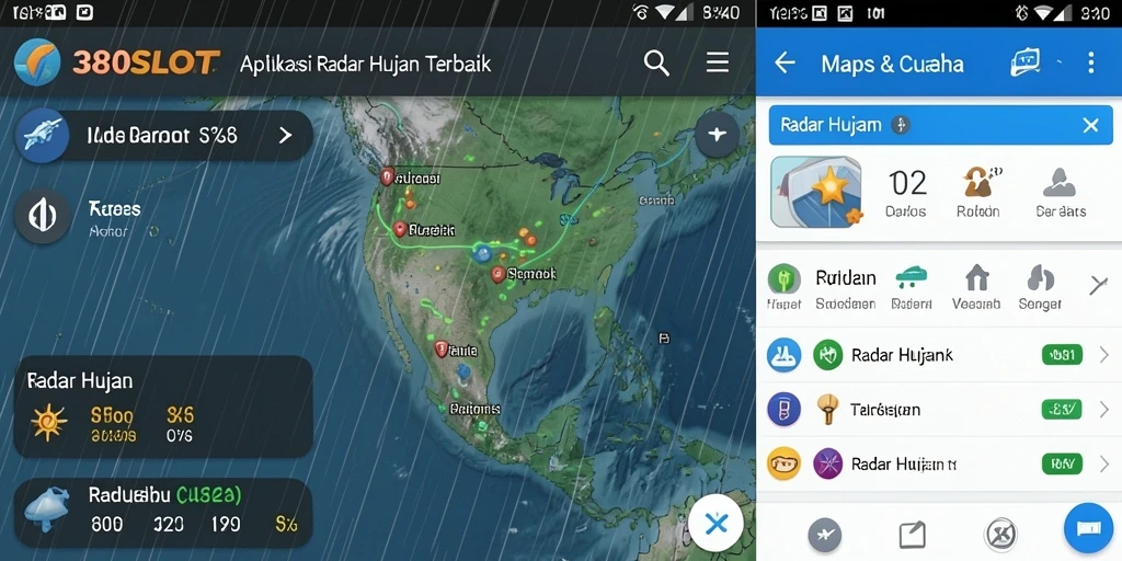 Antarmuka aplikasi 380SLOT dengan tampilan radar hujan yang jelas.