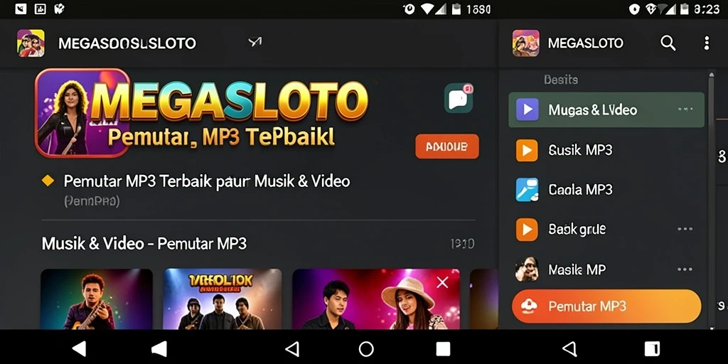 Tampilan antarmuka pengguna MEGASLOTO untuk pemutar MP3.